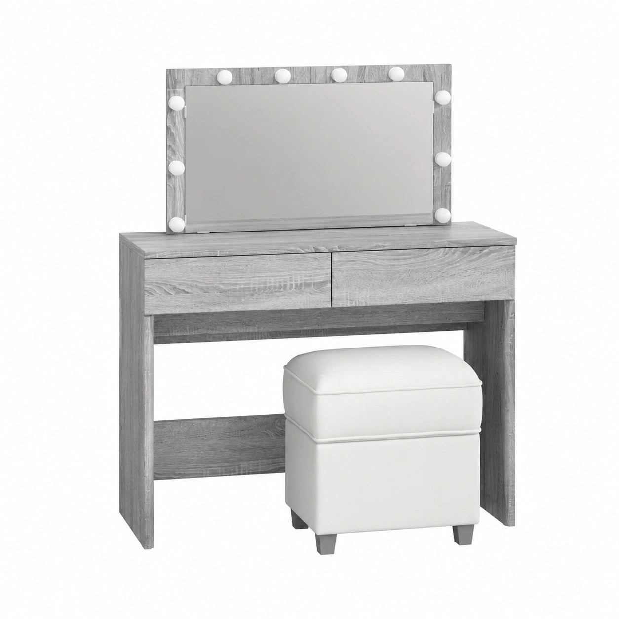 Schminktisch – 100 × 40 × 120 cm, mit LED-Beleuchtung, mit Schubladen, mit Ablagen, Grau, für Schlafzimmer