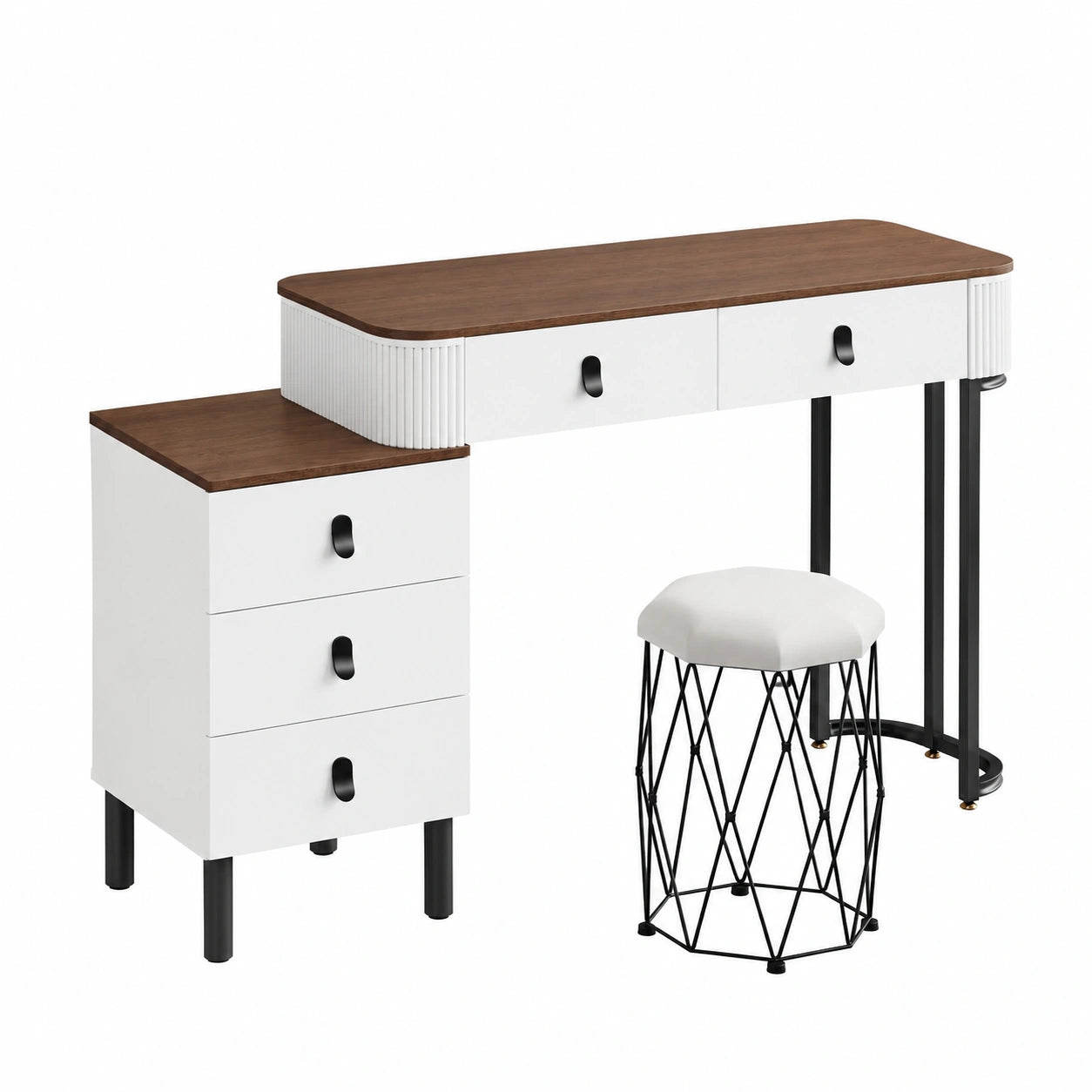 Schminktisch – moderner Stil, mit LED-Beleuchtung, mit Schubladen, aus Holz, Braun, für Schlafzimmer