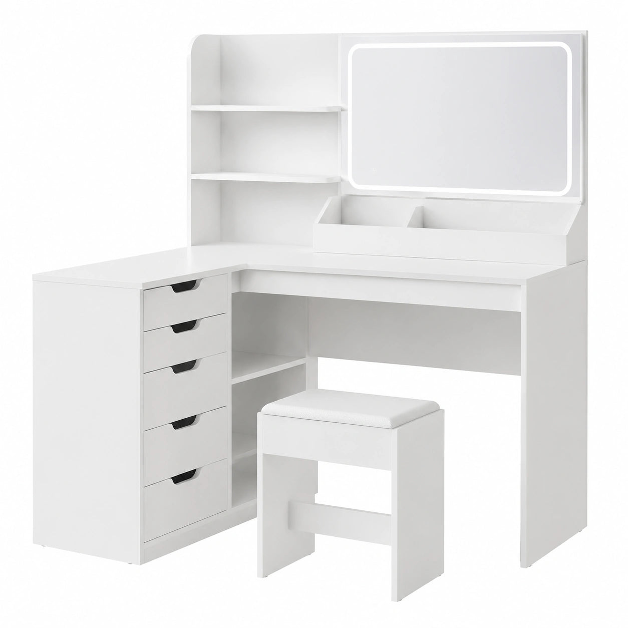 Schminktisch – 120 × 65 × 136 cm, mit LED-Beleuchtung, mit Schubladen