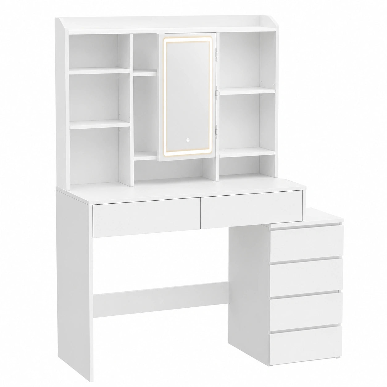 Schminktisch – 40 × 117,5 × 145 cm, moderner Stil, mit LED-Beleuchtung, mit Schubladen, mit Ablagen