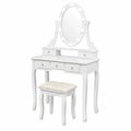 Schminktisch – ovale Form, drehbar, mit LED-Beleuchtung, mit Schubladen, aus MDF, Rosa, für Schlafzimmer