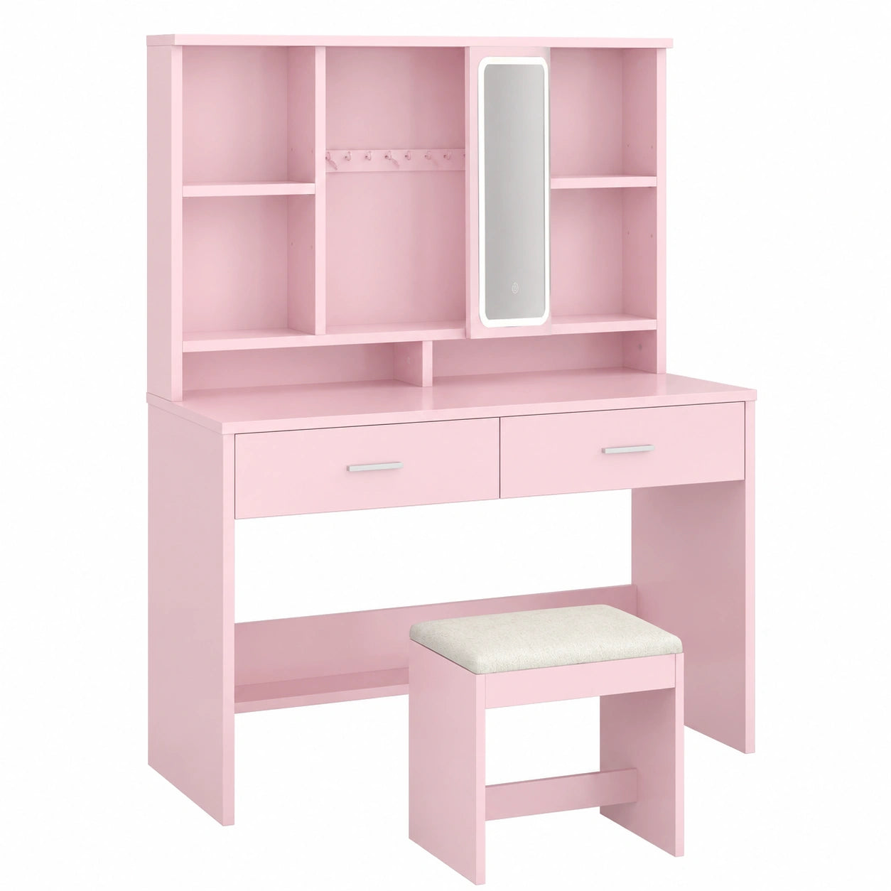 Schminktisch – moderner Stil, mit LED-Beleuchtung, mit Schubladen, Rosa