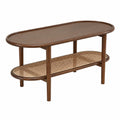 Couchtisch – ovale Form, mit Stauraum, mit Ablagen, aus Rattan und Holz, Braun, für Wohnzimmer, Schlafzimmer und Büro
