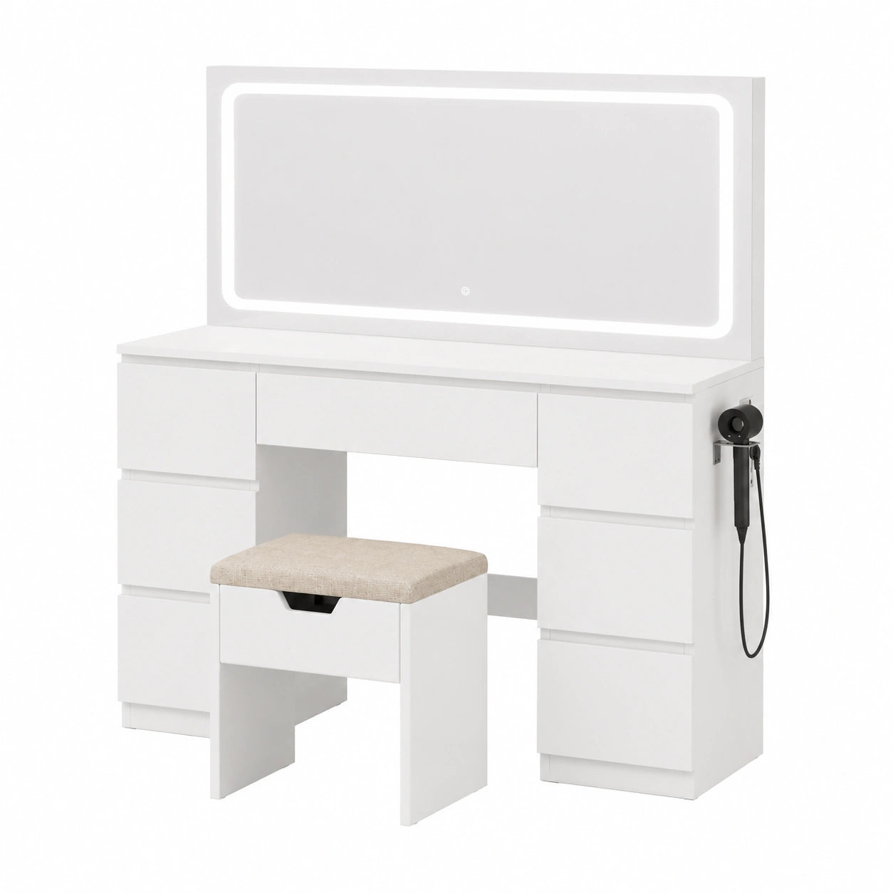 Schminktisch – 115 × 40 × 139 cm, mit LED-Beleuchtung, mit Schubladen