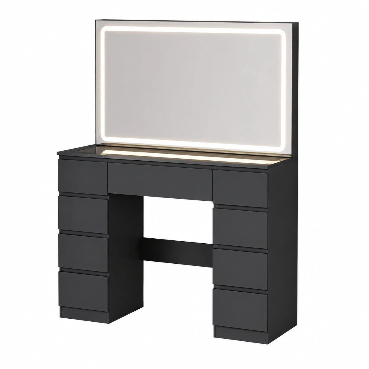 Schminktisch – moderner Stil, mit LED-Beleuchtung, mit Schubladen, Schwarz, für Schlafzimmer