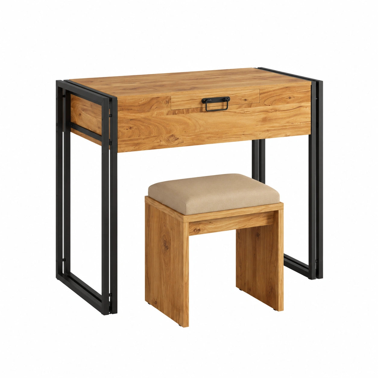 Frisiertisch – 90 × 50 × 75 cm, mit Stauraum, mit Schubladen, aus Massivholz, Braun, für Schlafzimmer