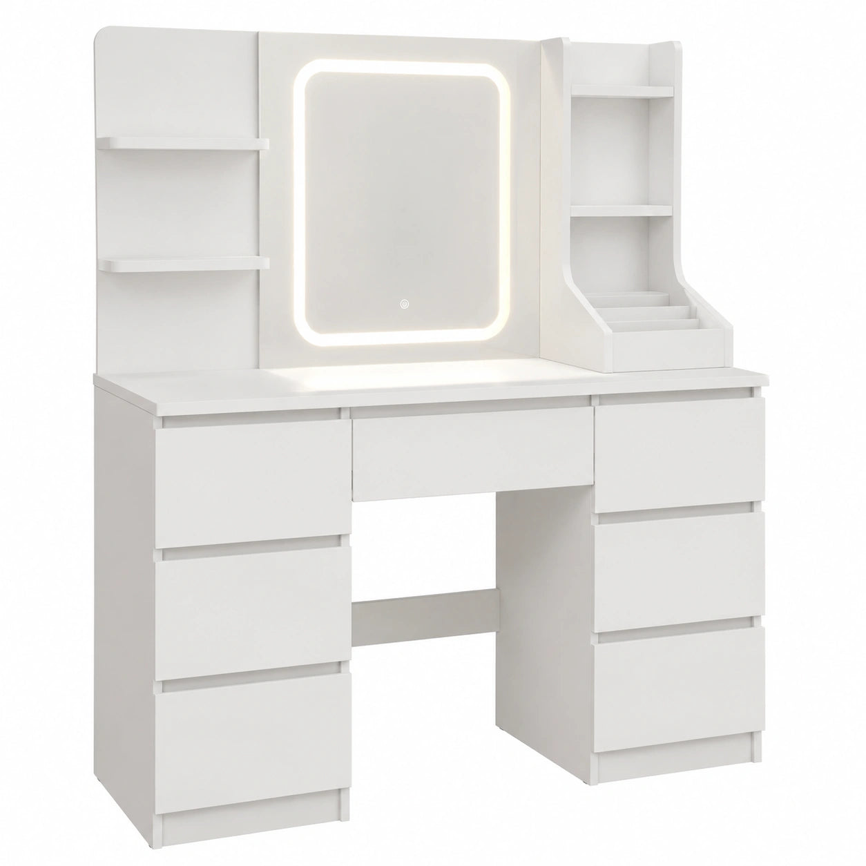 Schminktisch – moderner Stil, mit LED-Beleuchtung, mit Schubladen, mit Ablagen, aus Holz