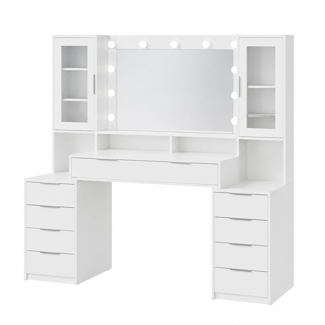 Schminktisch – 150 cm, mit LED-Beleuchtung, Silber